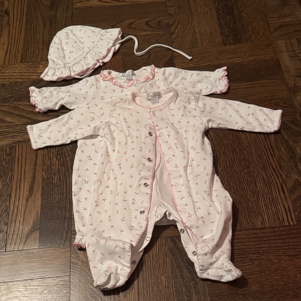 Kissy kissy hat and two Pink Floral Kids One Piece Sets baby girl